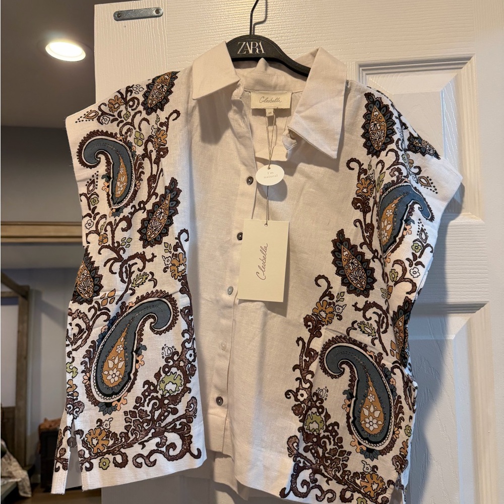 Cleobella Men's Paisley Shirt - Cream, Brown, and Blue